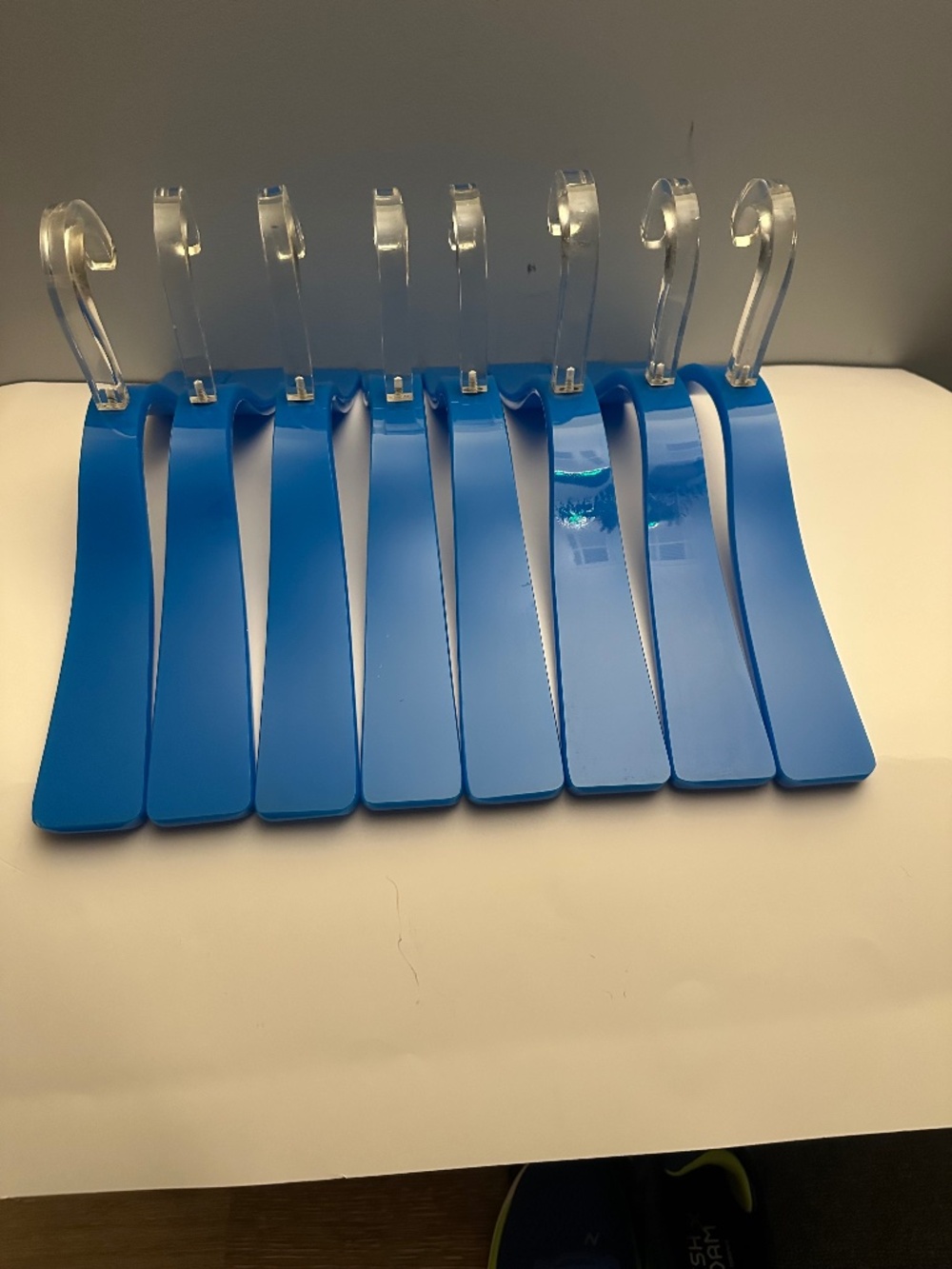 Set of 8 Styled By Oscar NYC Lucite Hangers MCM 1970s Blue Clear Space Age